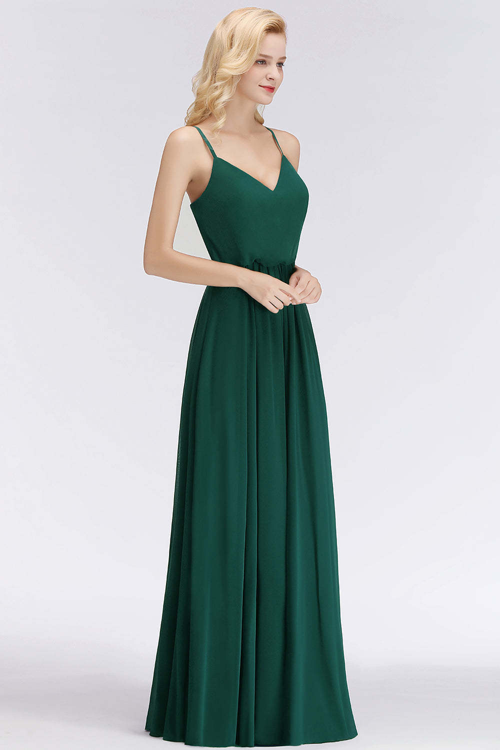 Dark Green Chiffon Spaghetti-Straps Modest Bridesmaid Dress Online