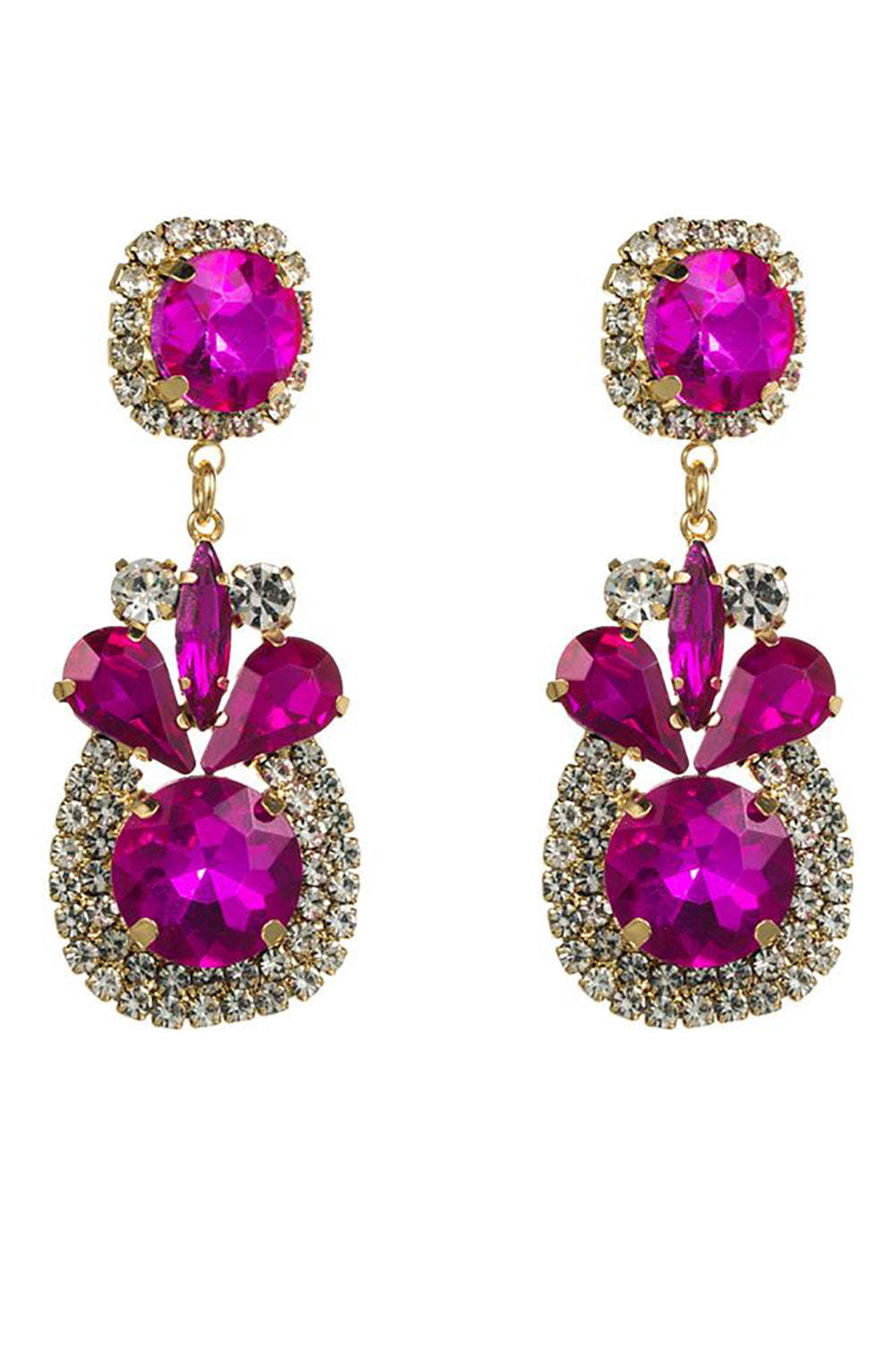 Beaded Earrings with Fuchsia Rhinestones