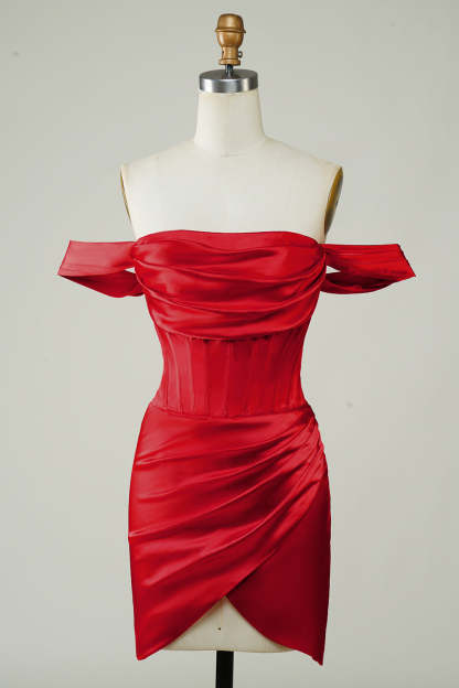 Trendy Shetah Off The Shoulder Red Short Cocktail Dress With Ruched
