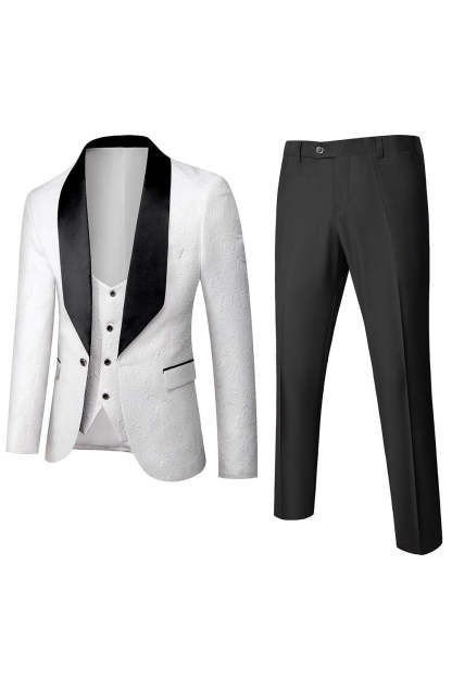Men's White Jacquard Tuxedo 3-Piece Suit