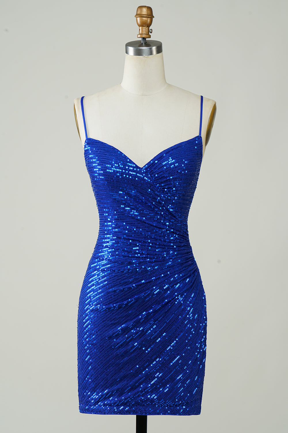 Blue Sequins Tight Backless Short Cocktail Dress