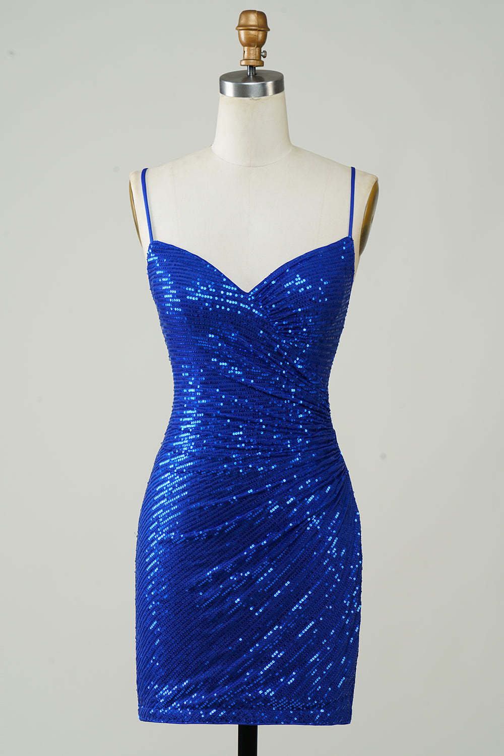 Blue Sequins Tight Backless Short Cocktail Dress