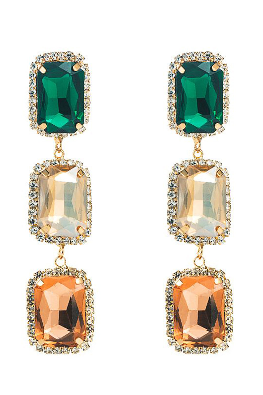 Party Earrings with Green Rhinestone Beads