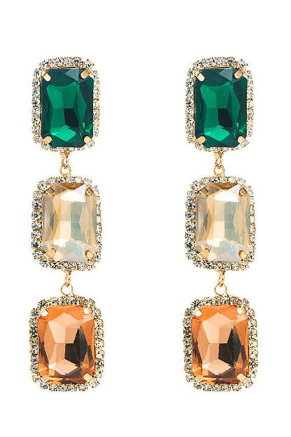 Party Earrings with Green Rhinestone Beads