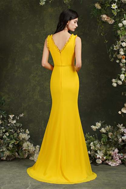 Deep V neck Sleeveless Split Front Floor-Length Prom dress