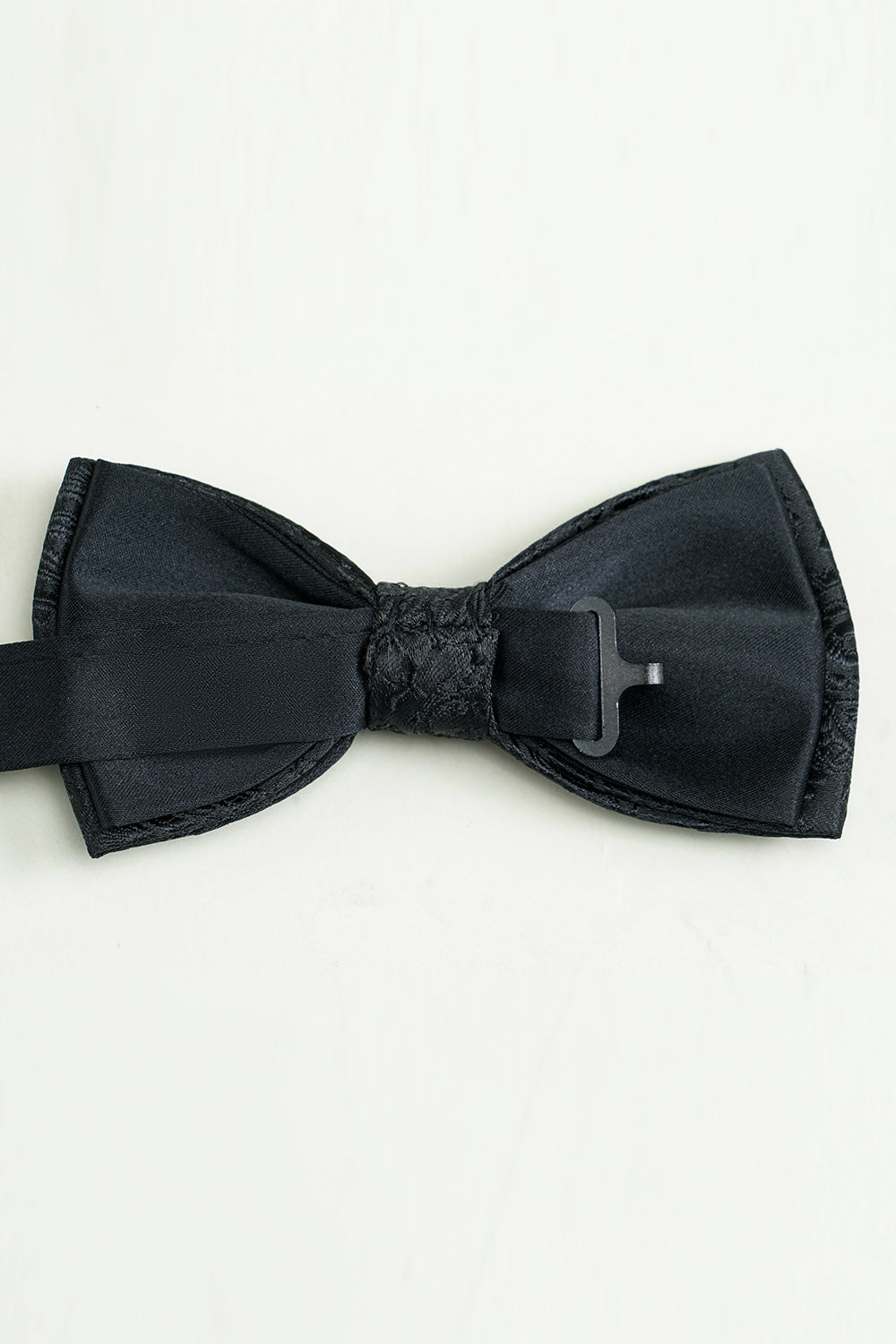 Pocket Square and Bow Tie Set in Black Jacquard Satin