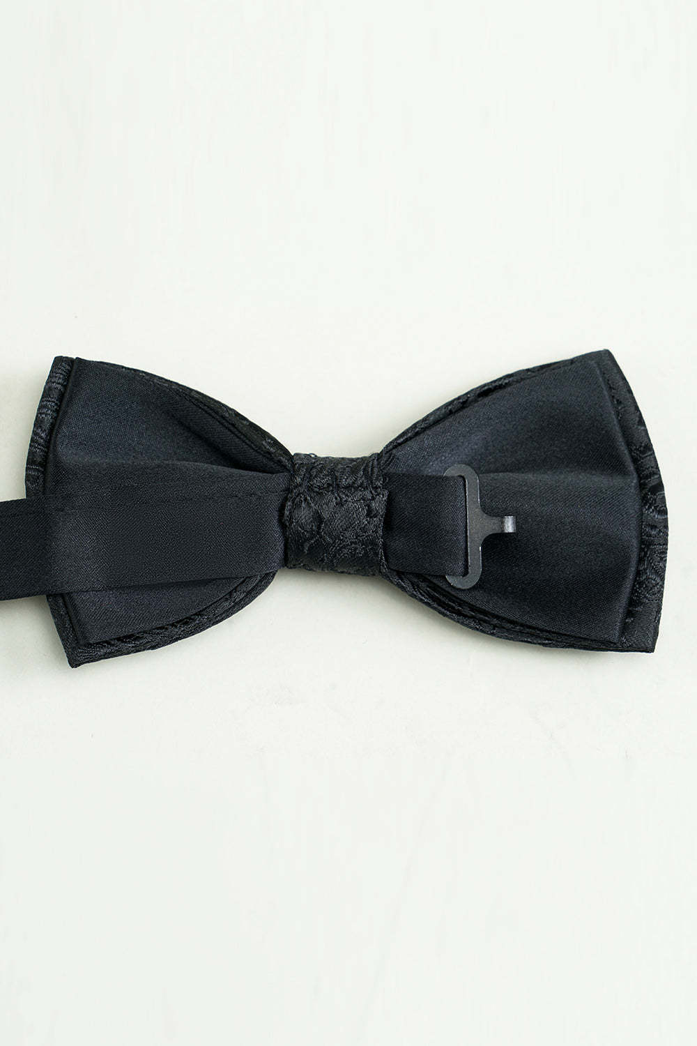 Pocket Square and Bow Tie Set in Black Jacquard Satin