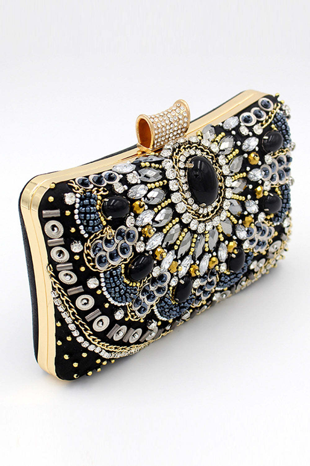 Evening Clutch with Black Beaded Shoulder Chain