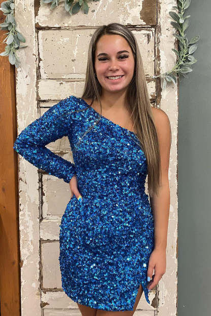 Fuchsia Sequins Cocktail Dress With Sleeves