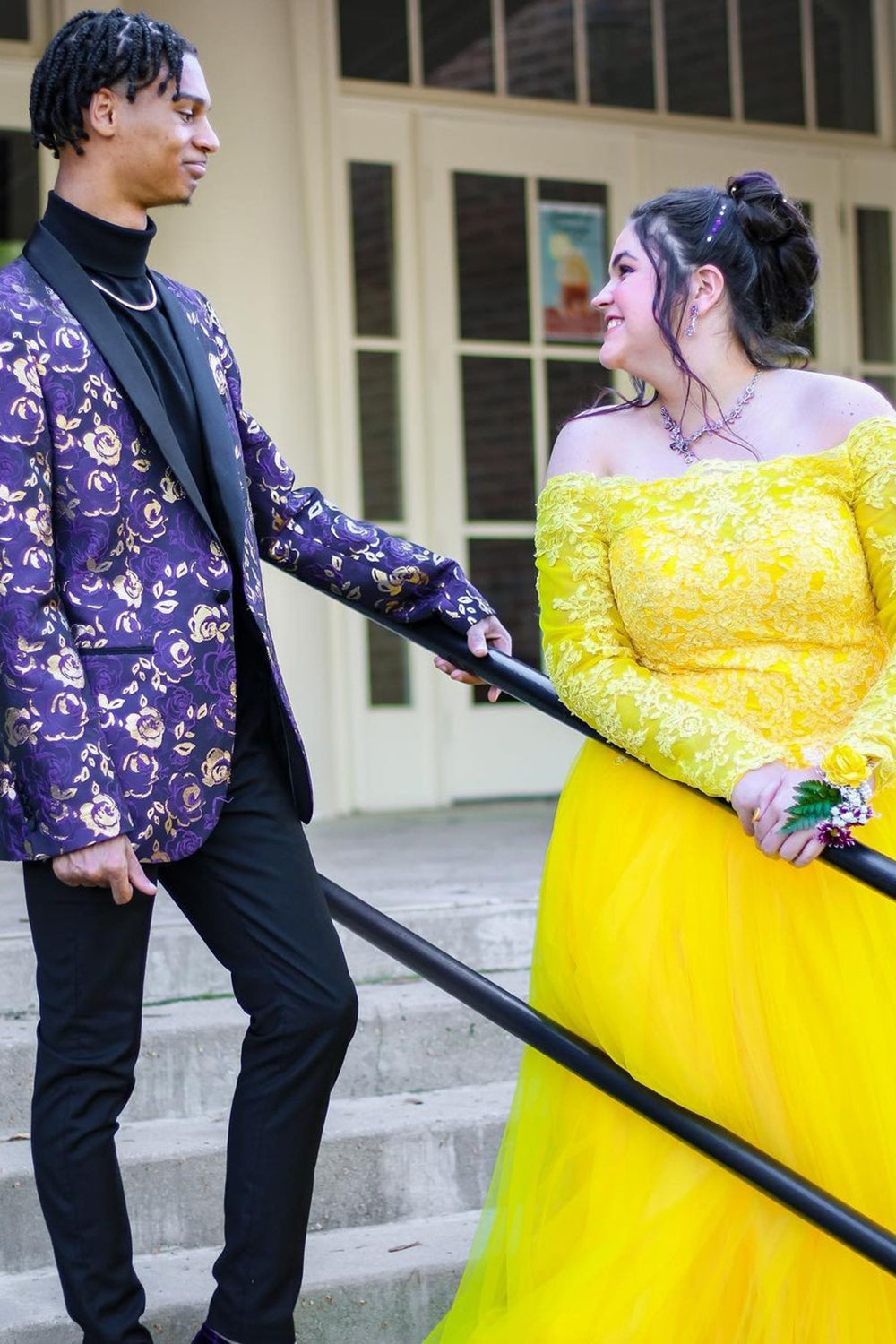 Men's Prom Blazer with Purple Shawl Lapel Print