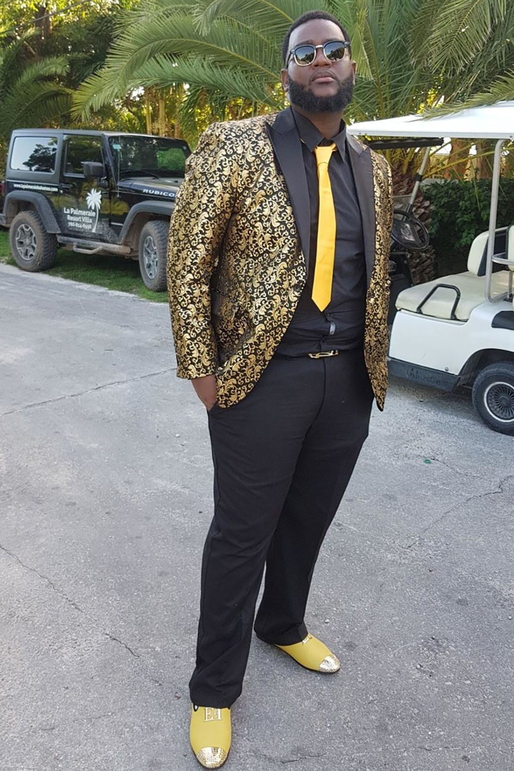 Men's Prom Suits with Golden Jacquard Shawl Lapel 2-Piece Set