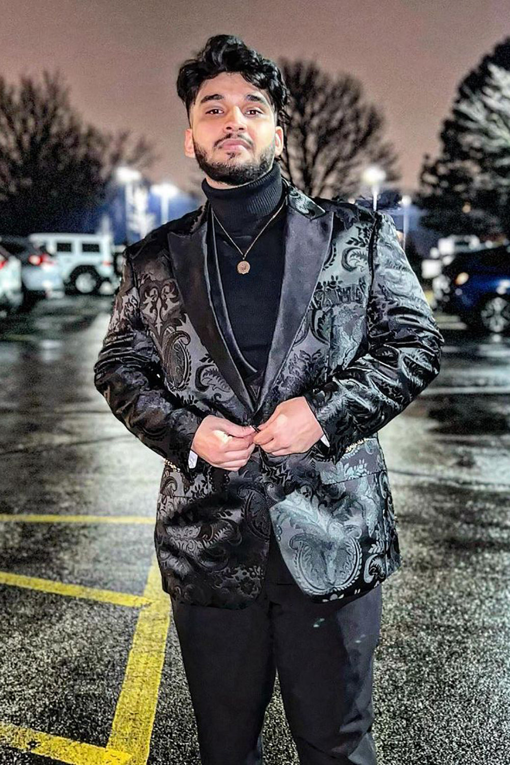 Men's 3 Piece Prom Suit with Black Peak Lapel