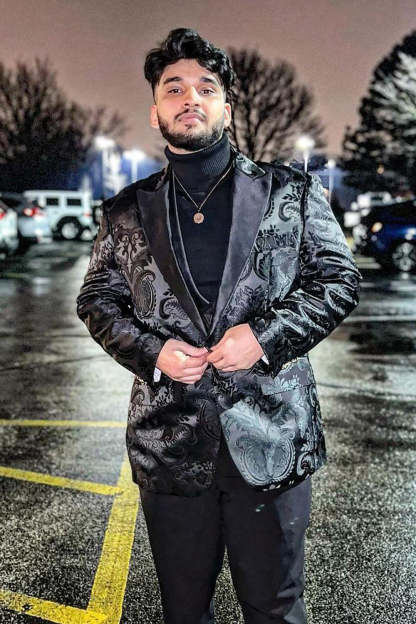 Men's 3 Piece Prom Suit with Black Peak Lapel