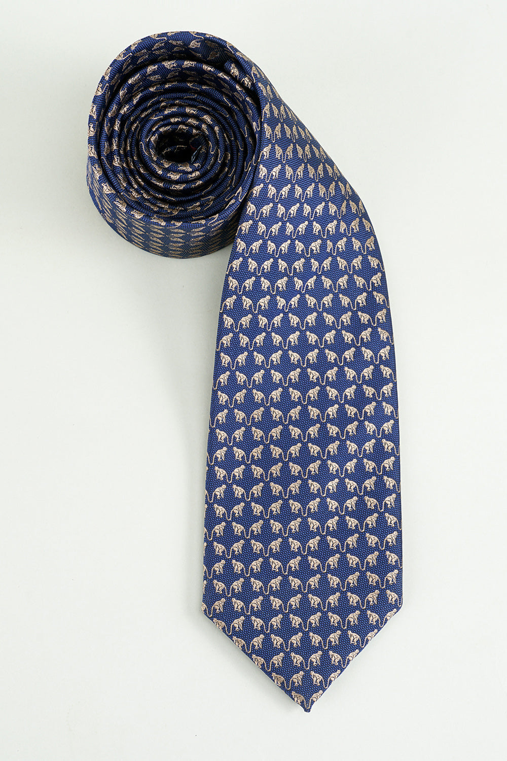 Formal Navy Jacquard Satin Tie with Print