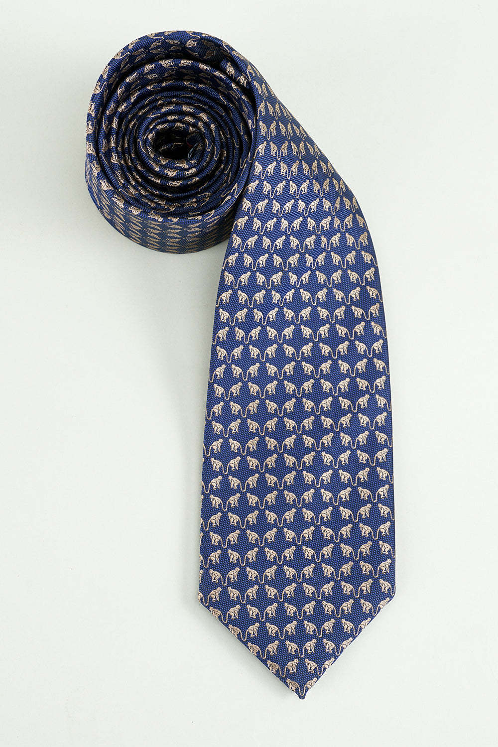 Formal Navy Jacquard Satin Tie with Print