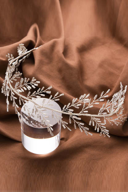 Wedding Headband with Silver Beads