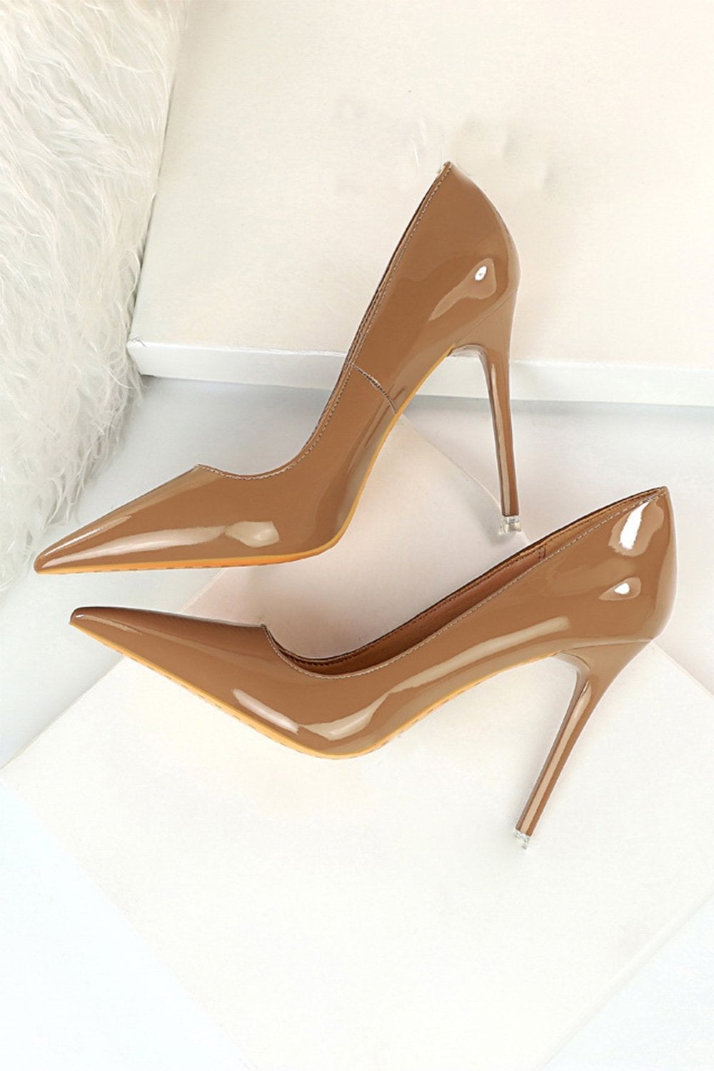 Pointy Stiletto Heels in Khaki