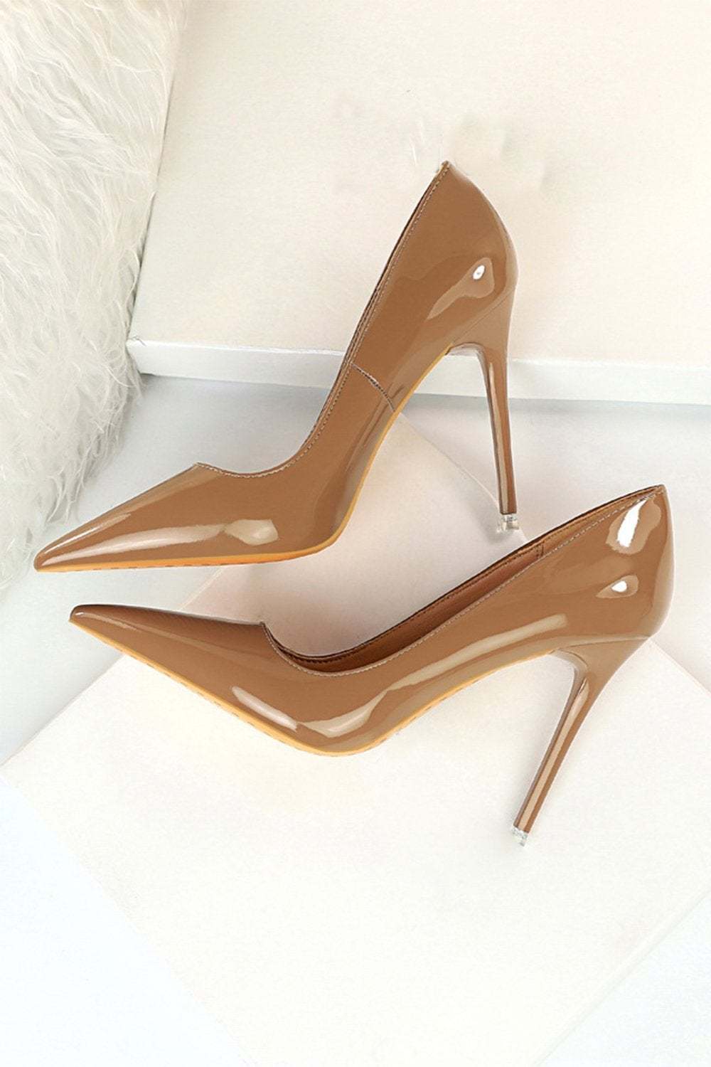 Pointy Stiletto Heels in Khaki