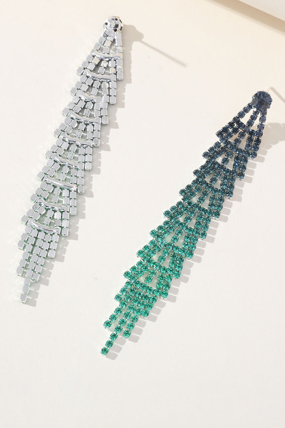 Long Rhinestone Earrings with Gradient Colored Tassels