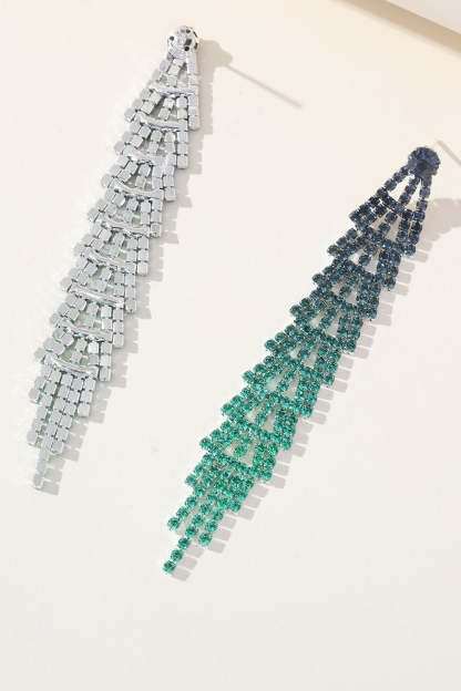 Long Rhinestone Earrings with Gradient Colored Tassels