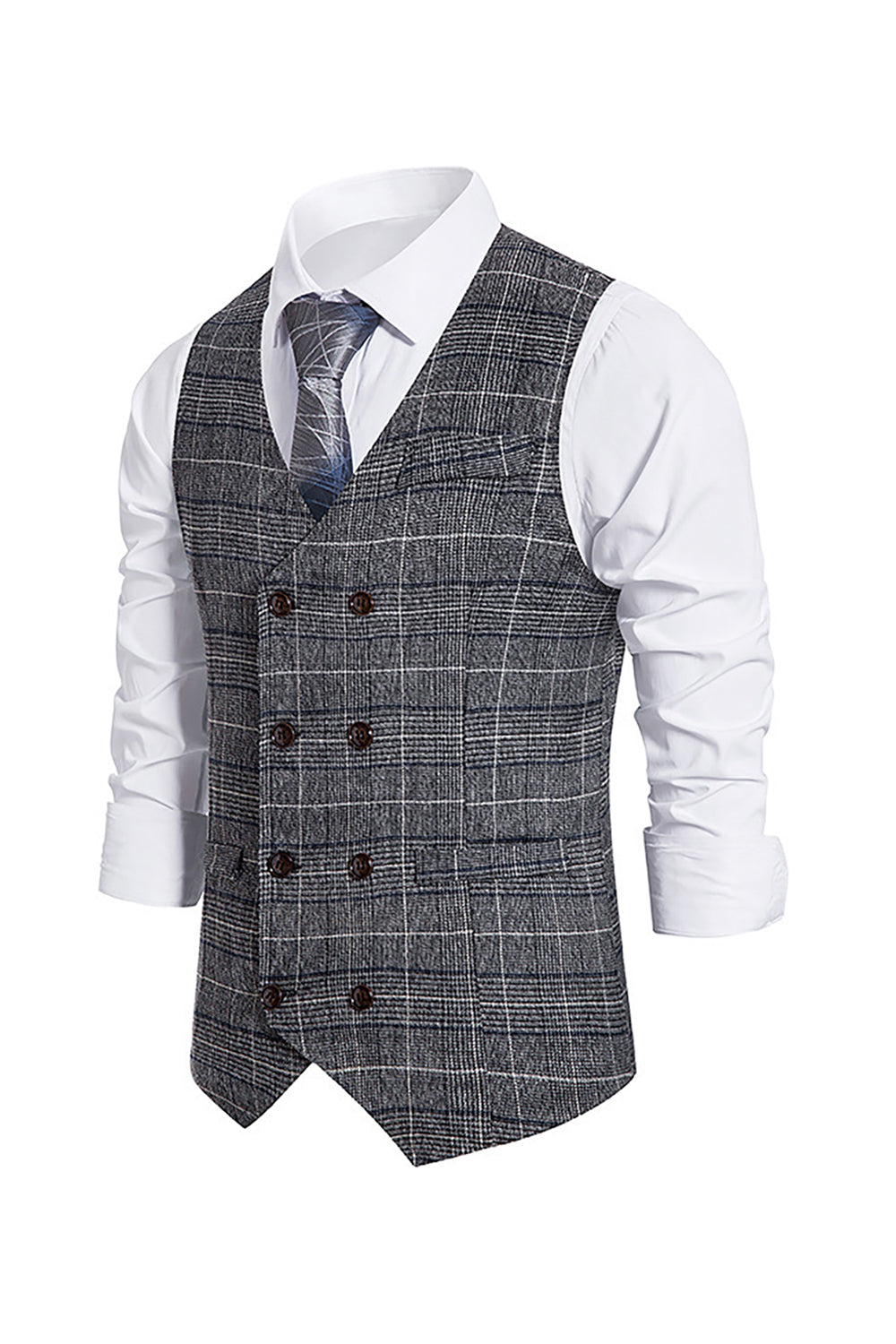 Men's Double Breasted Brown Pinstripe Vest with Shawl Lapel