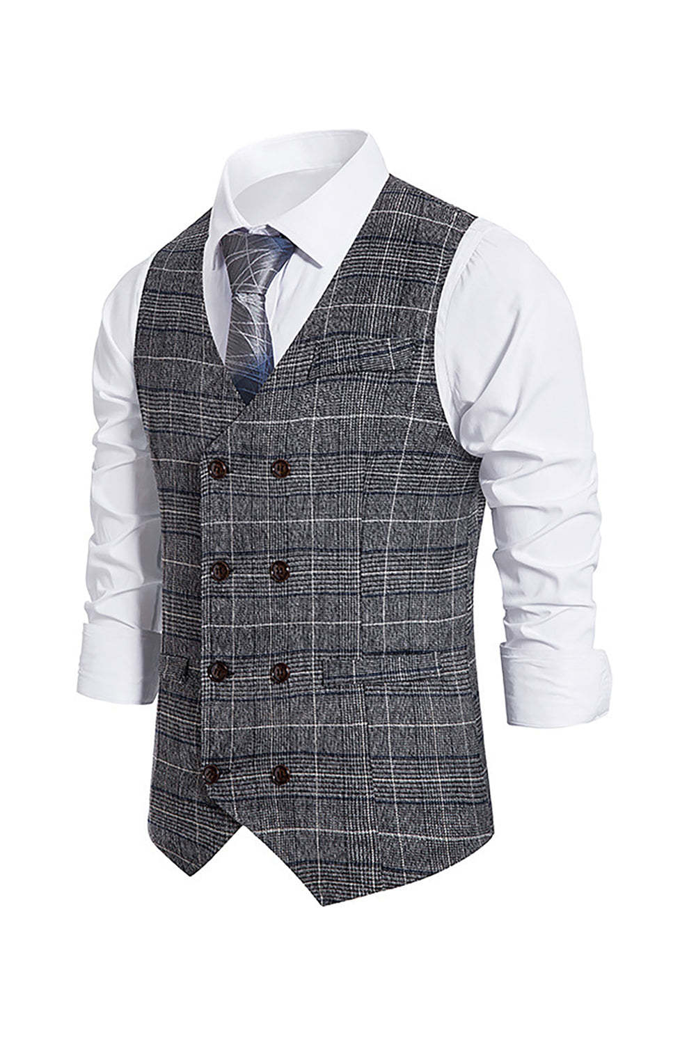 Men's Double Breasted Brown Pinstripe Vest with Shawl Lapel