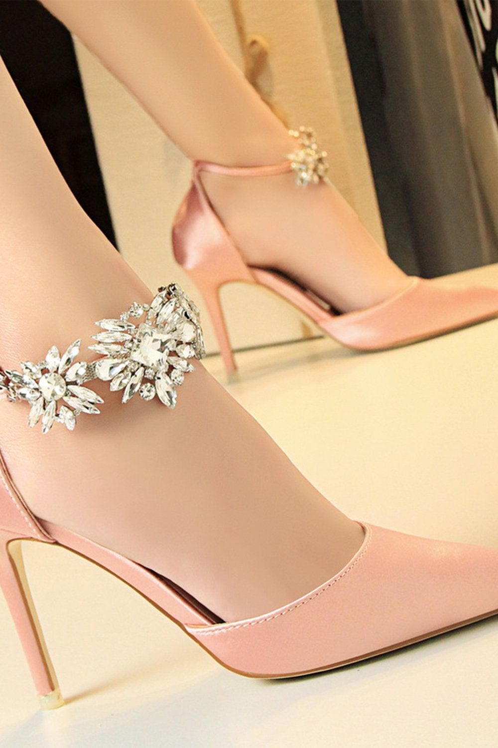 Prom Heels with Silver Ankle Strap and Crystals