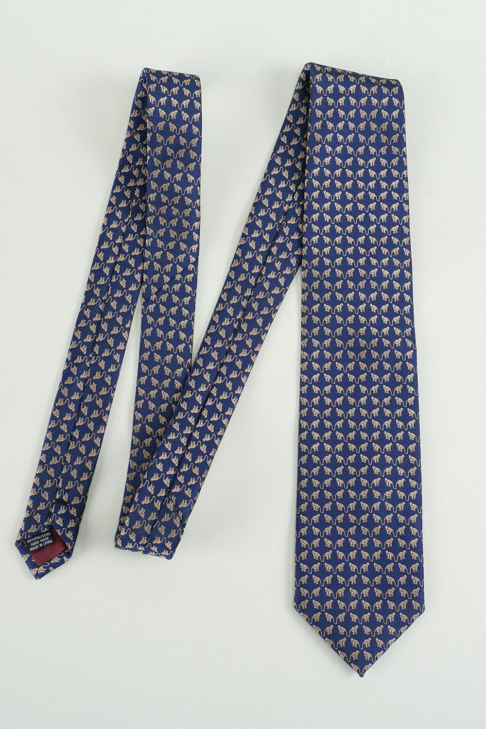 Formal Navy Jacquard Satin Tie with Print