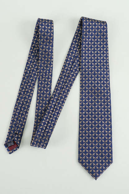Formal Navy Jacquard Satin Tie with Print