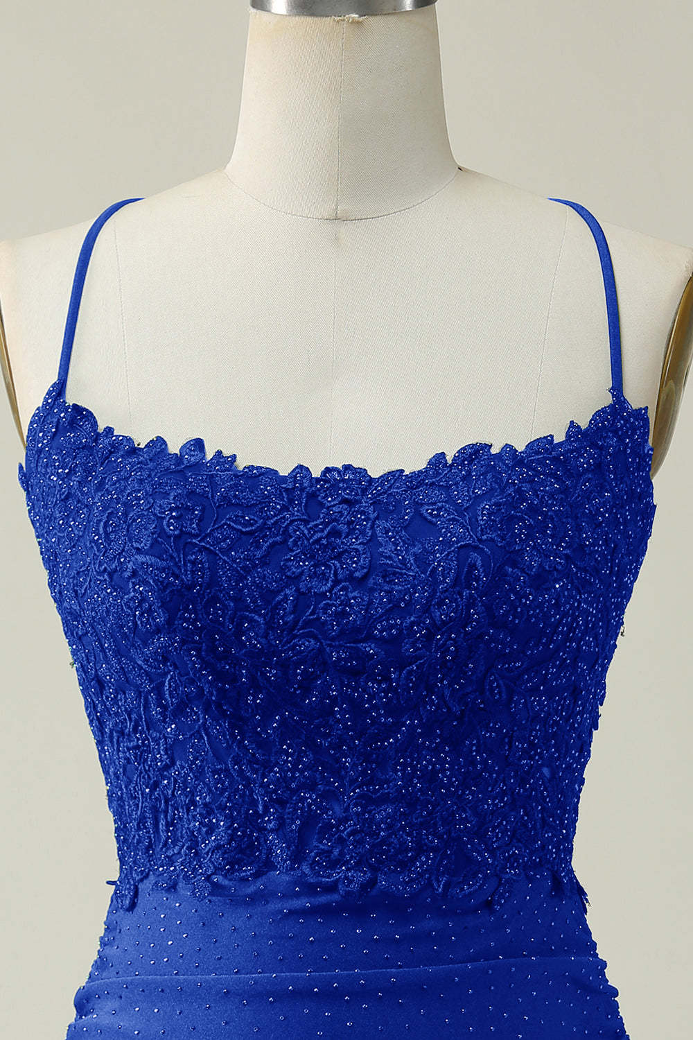Stylish Sheath Spaghetti Straps Royal Blue Short Cocktail Dress With Appliques