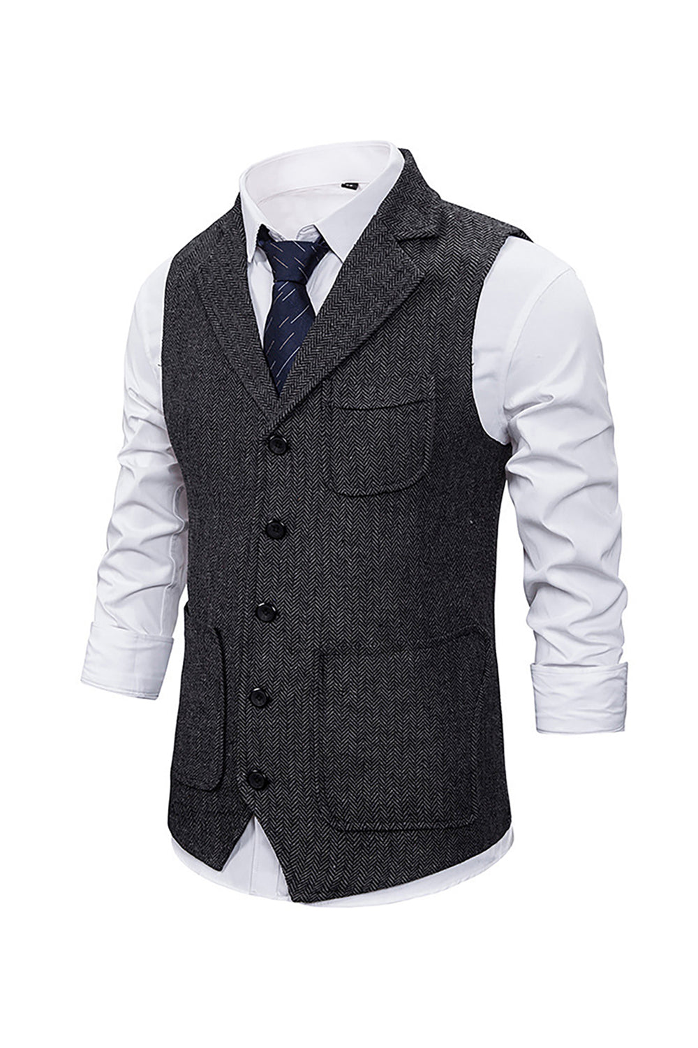 Men's Single Breasted Tweed Vest with Notched Lapel in Brown