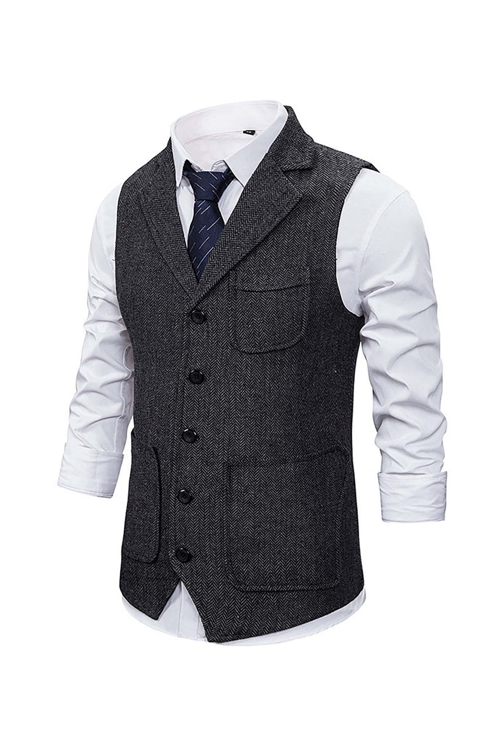 Men's Single Breasted Tweed Vest with Notched Lapel in Brown