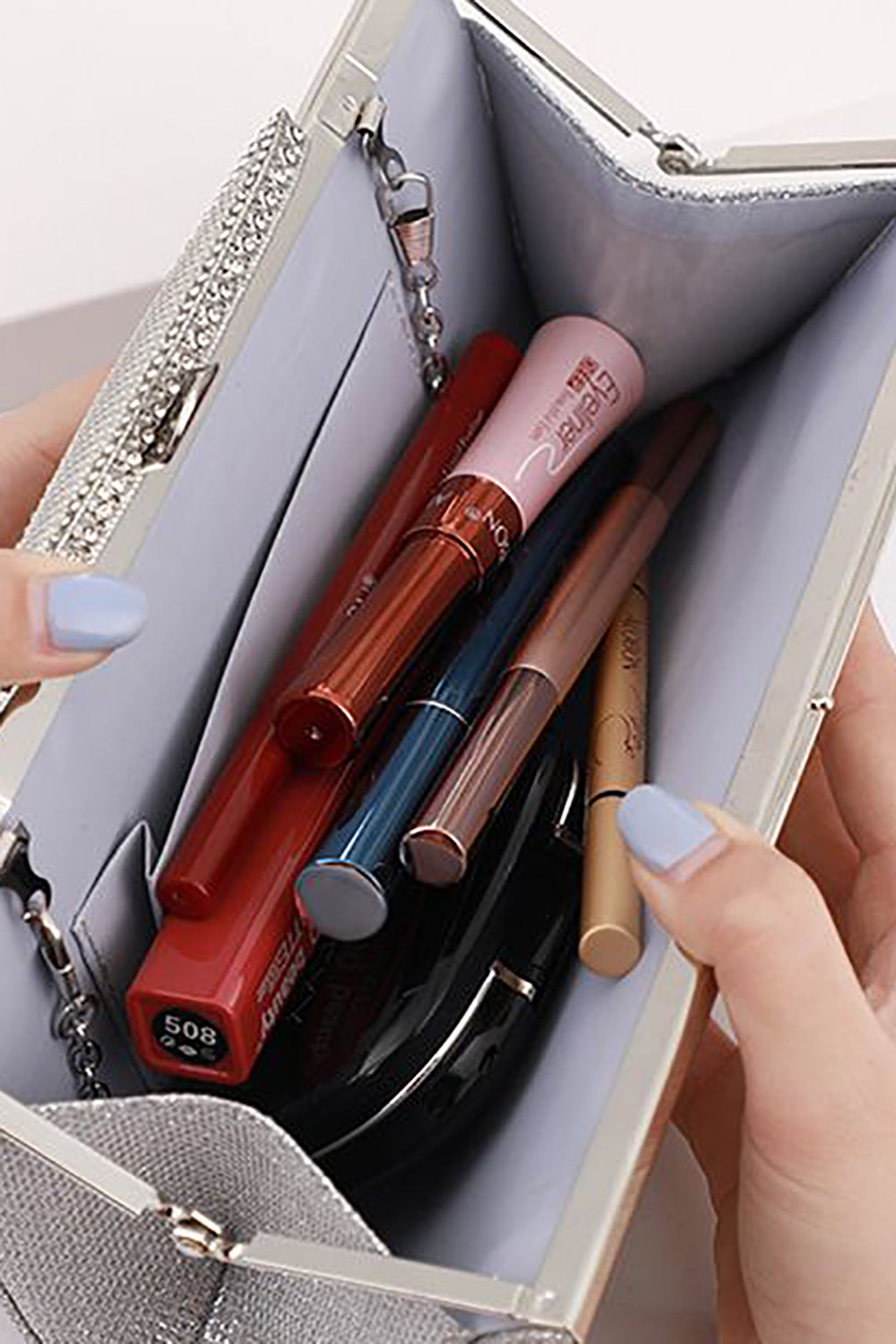 Evening Clutch Bag with Silver Rhinestones