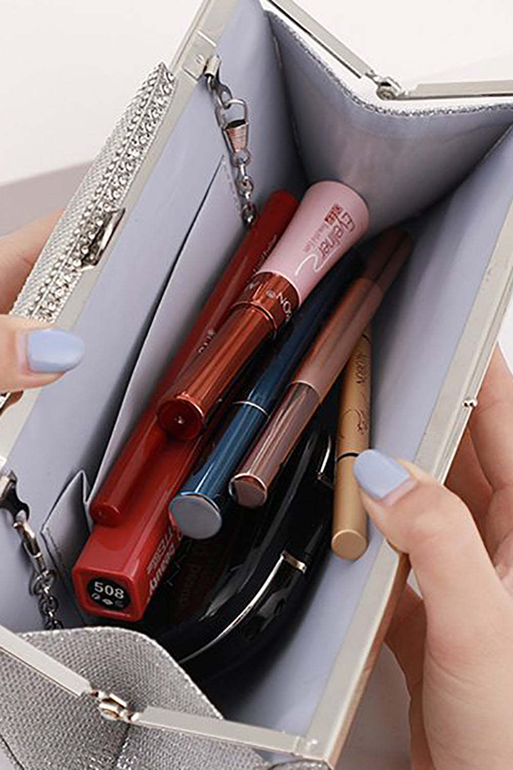 Evening Clutch Bag with Silver Rhinestones