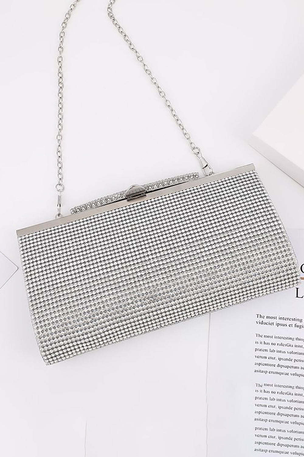 Evening Clutch Bag with Silver Rhinestones