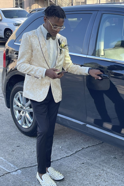 Men's Prom Suits in Champagne Jacquard 2-Piece Set