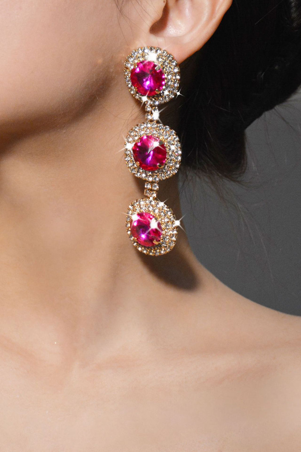 Round Multi-Layered Rhinestone Earrings