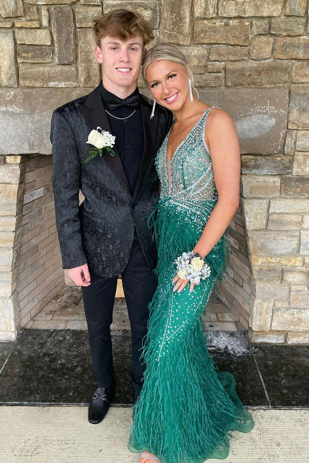 Black Jacquard Men's Party Blazer with Peak Lapel and One Button