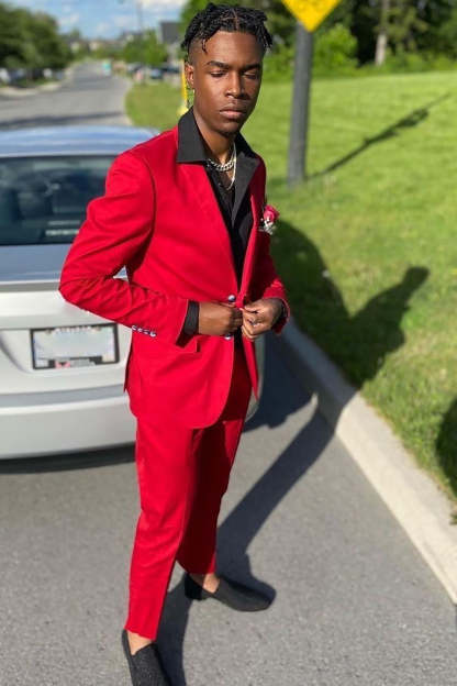 Men's Prom Suits with Red Notched Lapel in 2 Pieces
