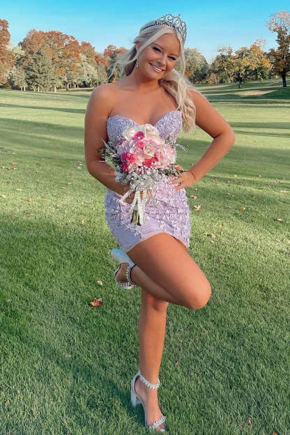 Bodycon Sweetheart Pink Corset Cocktail Dress With Appliques