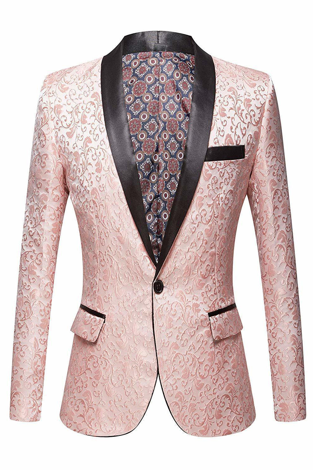 Men's Jacquard Blazer with Pink Shawl Lapel