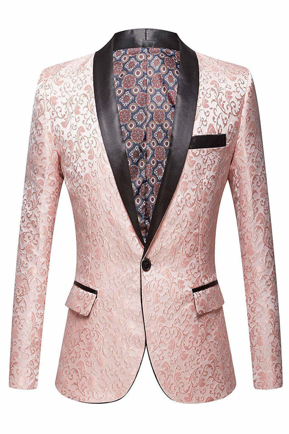 Men's Jacquard Blazer with Pink Shawl Lapel
