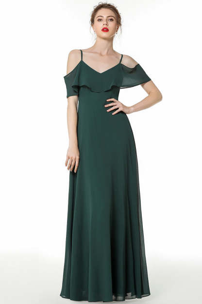 Elegant Cold-shoulder Flounced Crinkle Backless Bridesmaid Dresses Affordable