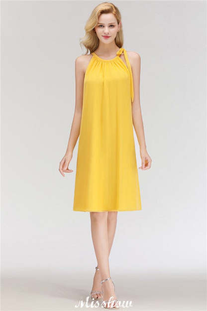 Elegant Halter Simple Sleeveless Evening Dresses Knee Length