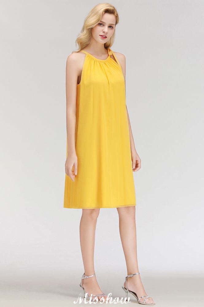 Elegant Halter Simple Sleeveless Evening Dresses Knee Length