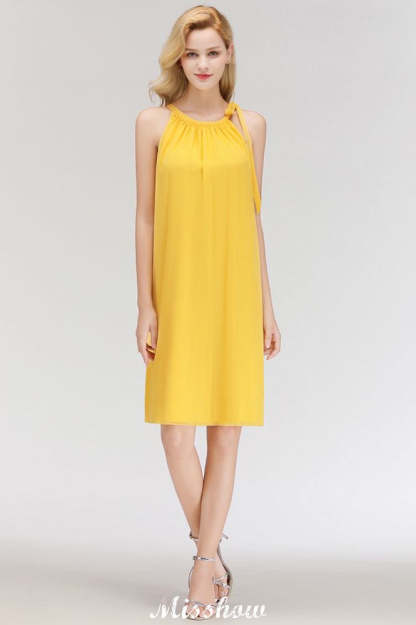 Elegant Halter Simple Sleeveless Evening Dresses Knee Length