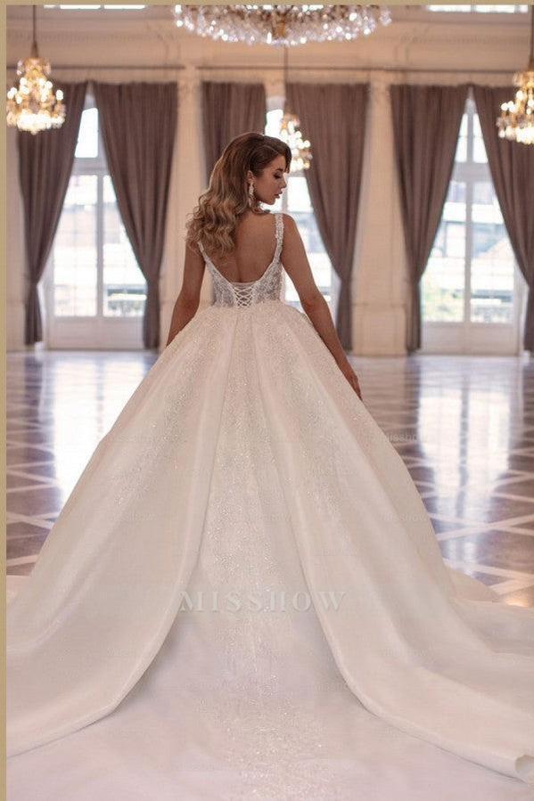 Elegant Long Princess A-line Sleeveless Wedding Dresses With Lace