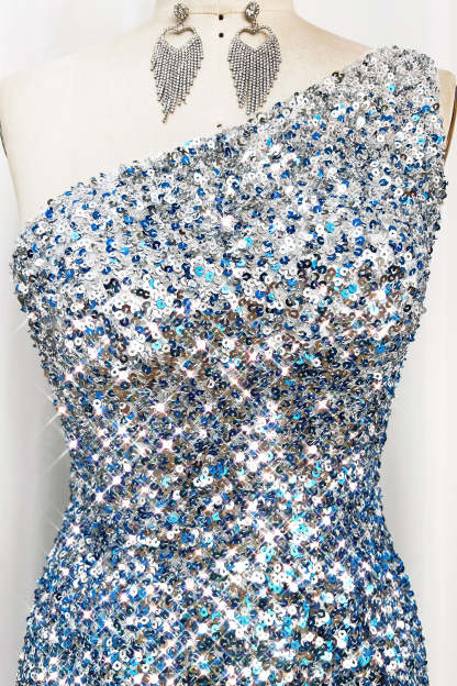 Sparkly Bodycon Spaghetti Straps Blue Sequins Short Cocktail Dress With Tassel