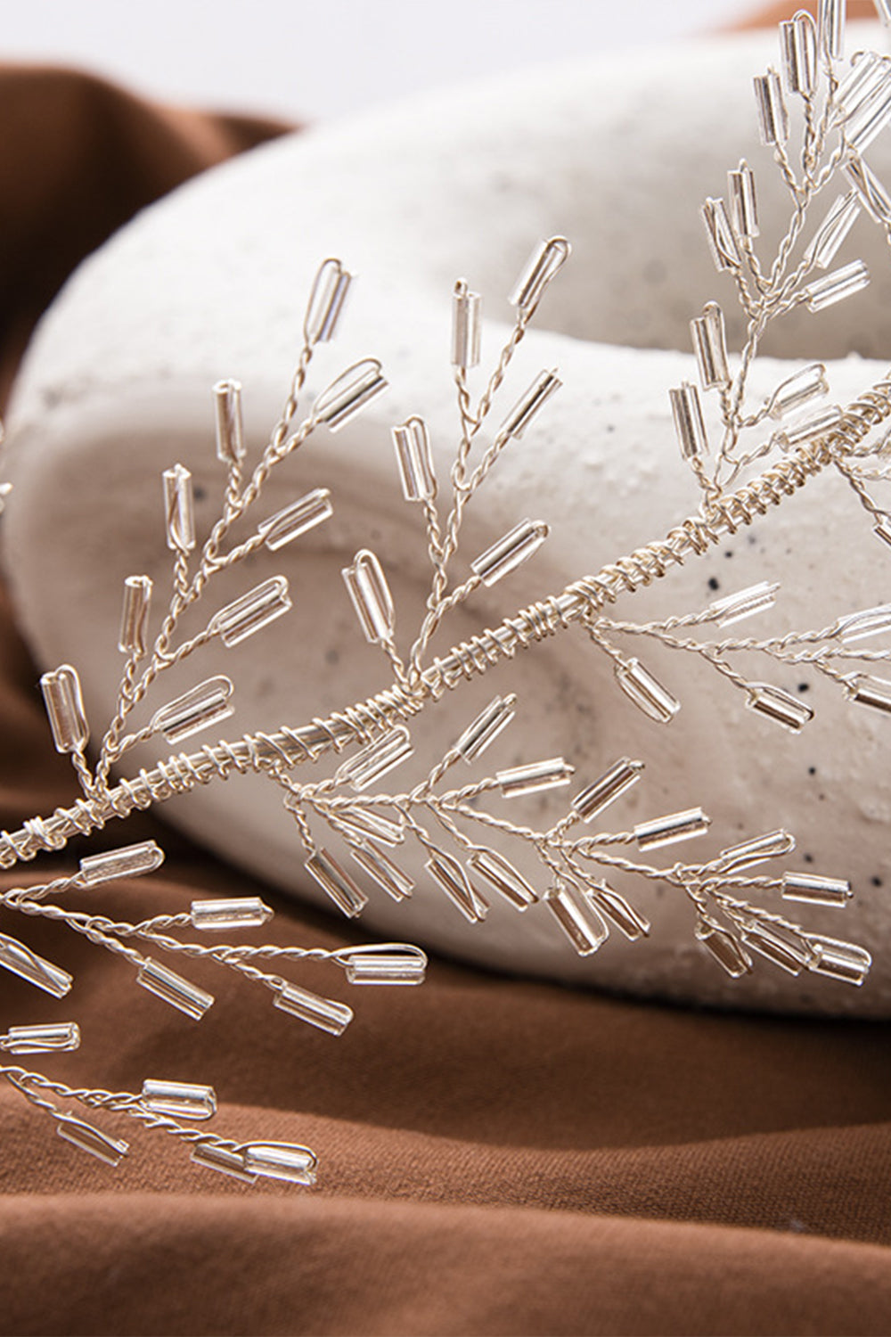 Wedding Headband with Silver Beads