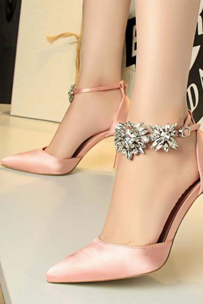 Prom Heels with Silver Ankle Strap and Crystals